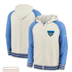 Men's Chicago Cubs Fanatics Cream/Light Blue Tri-Blend Raglan Full-Zip Hoodie